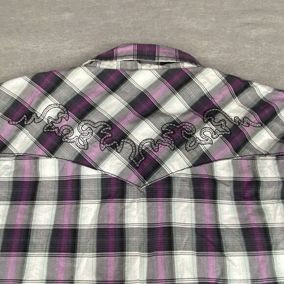 Rock 47 by Wrangler Shirt Men's XXL LS Plaid Pattern W Embroidering & Snaps - Picture 7 of 10